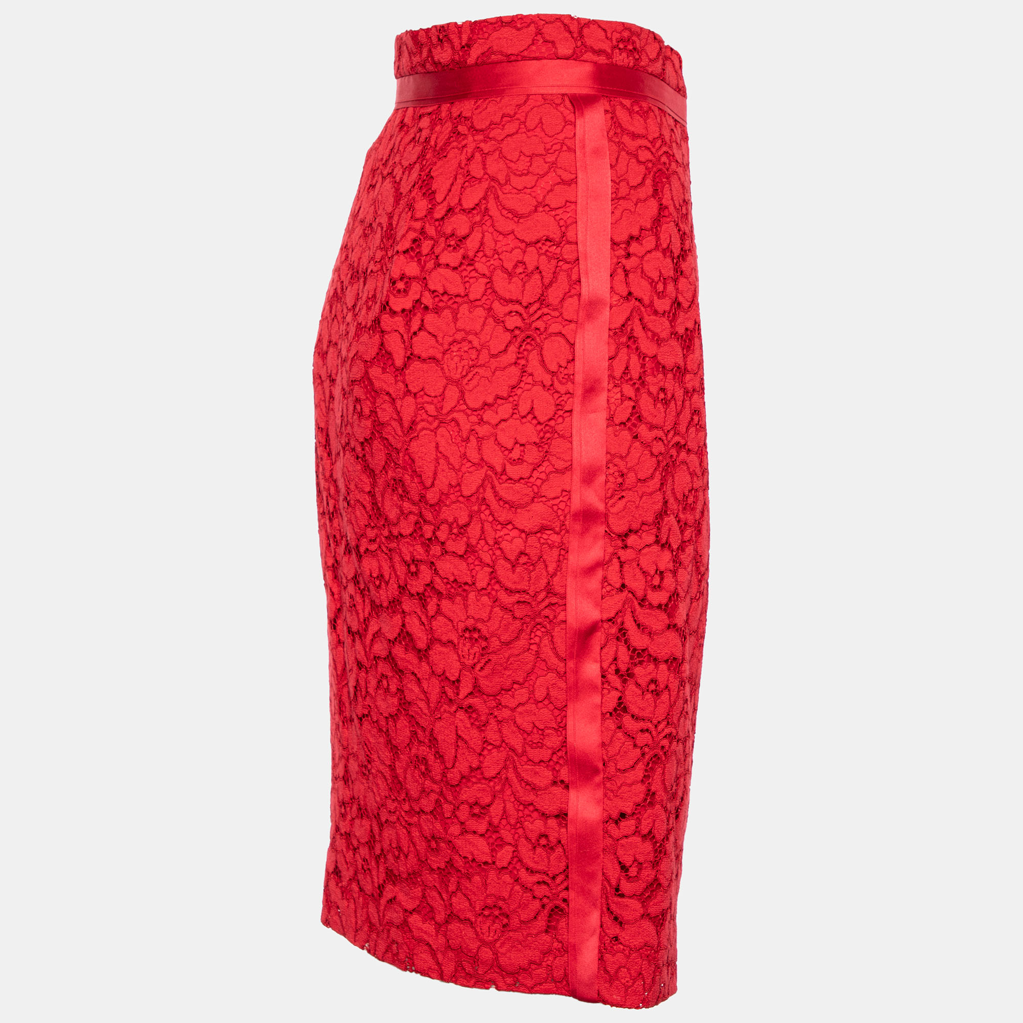 CH Carolina Herrera Red Lace Trim Detail Mini Skirt M