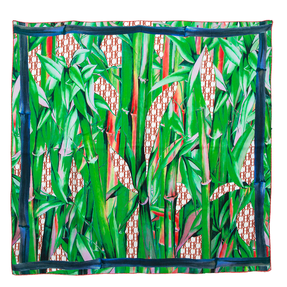 Image of CH Carolina Herrera Green Printed Silk Scarf