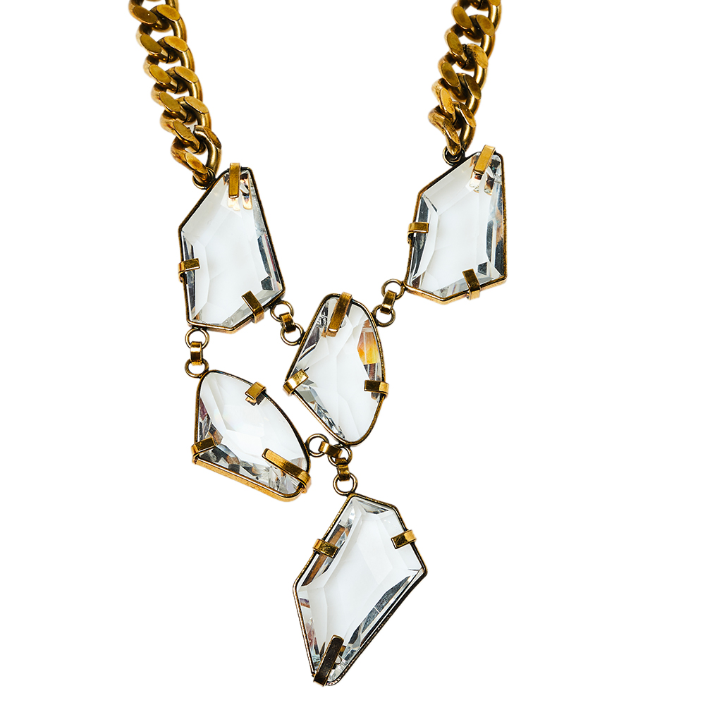 Carolina Herrera Abstract Crystal Pendant Curb Chain Necklace