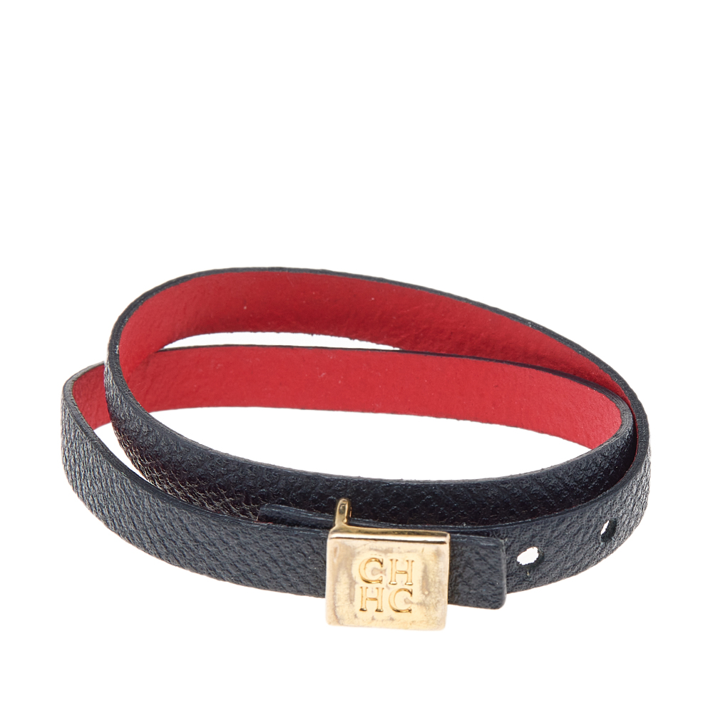 CH Carolina Herrera Black Leather Double Wrap Bracelet
