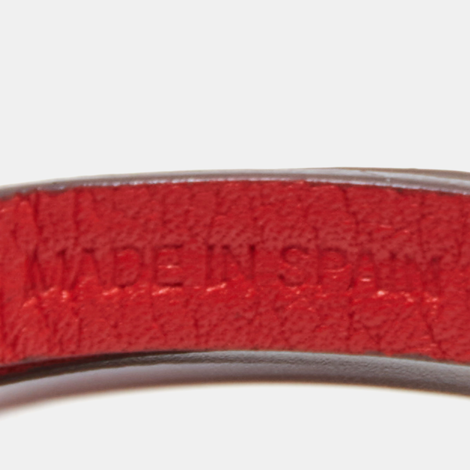 CH Carolina Herrera Red Logo Embossed Double Wrap Leather Bracelet