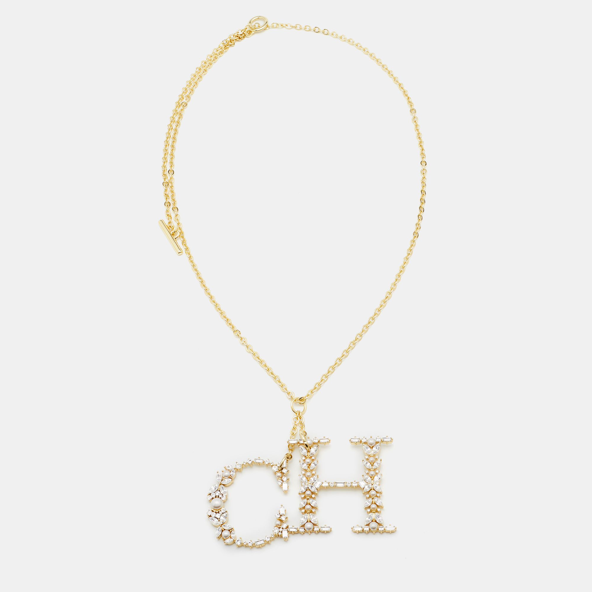 Carolina Herrera CH Logo Crystal Faux Pearl Gold Tone Necklace
Carolina Herrera CH Logo Crystal Faux Pearl Gold Tone Necklace