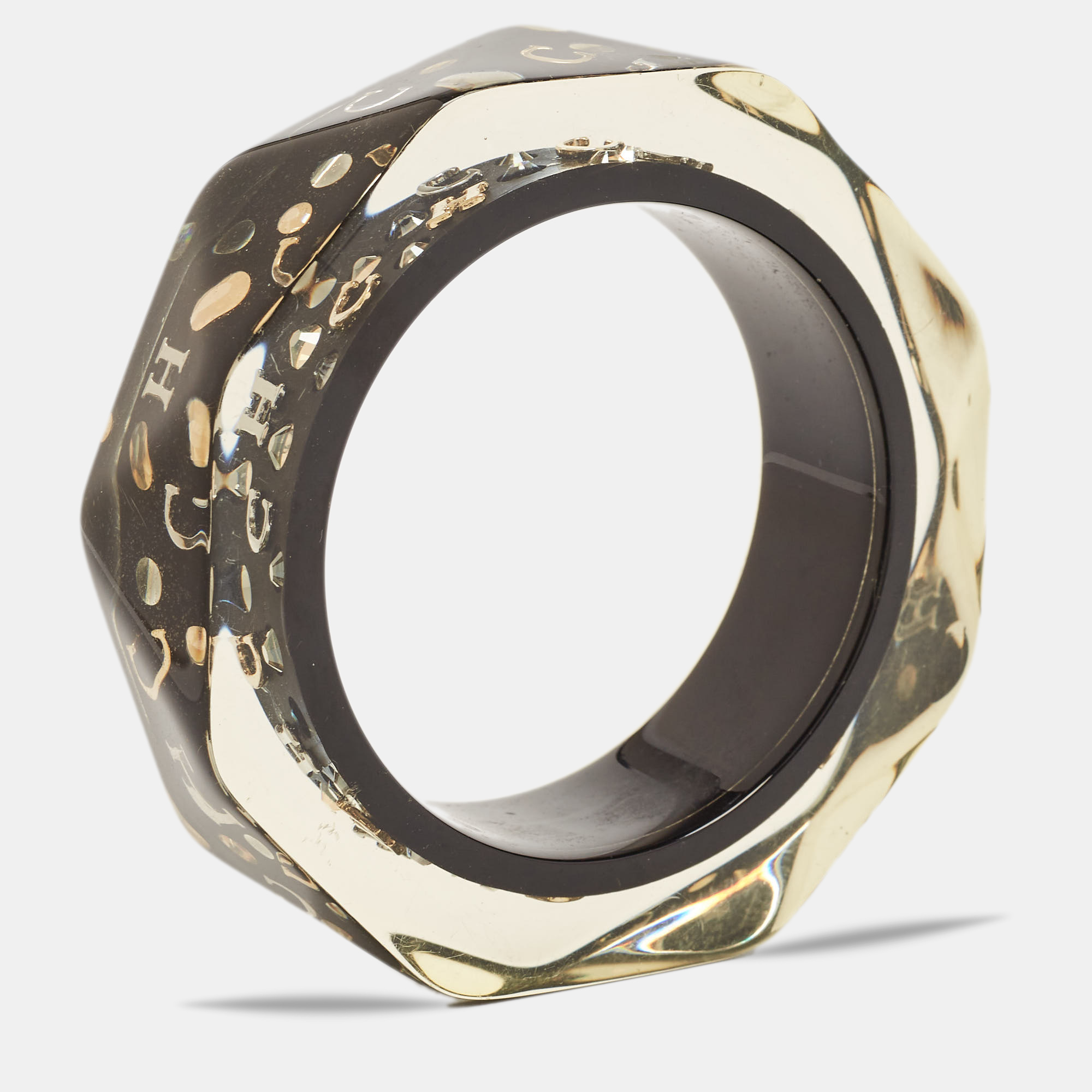 Carolina Herrera CH Crystals Gold Tone Resin Bangle Bracelet