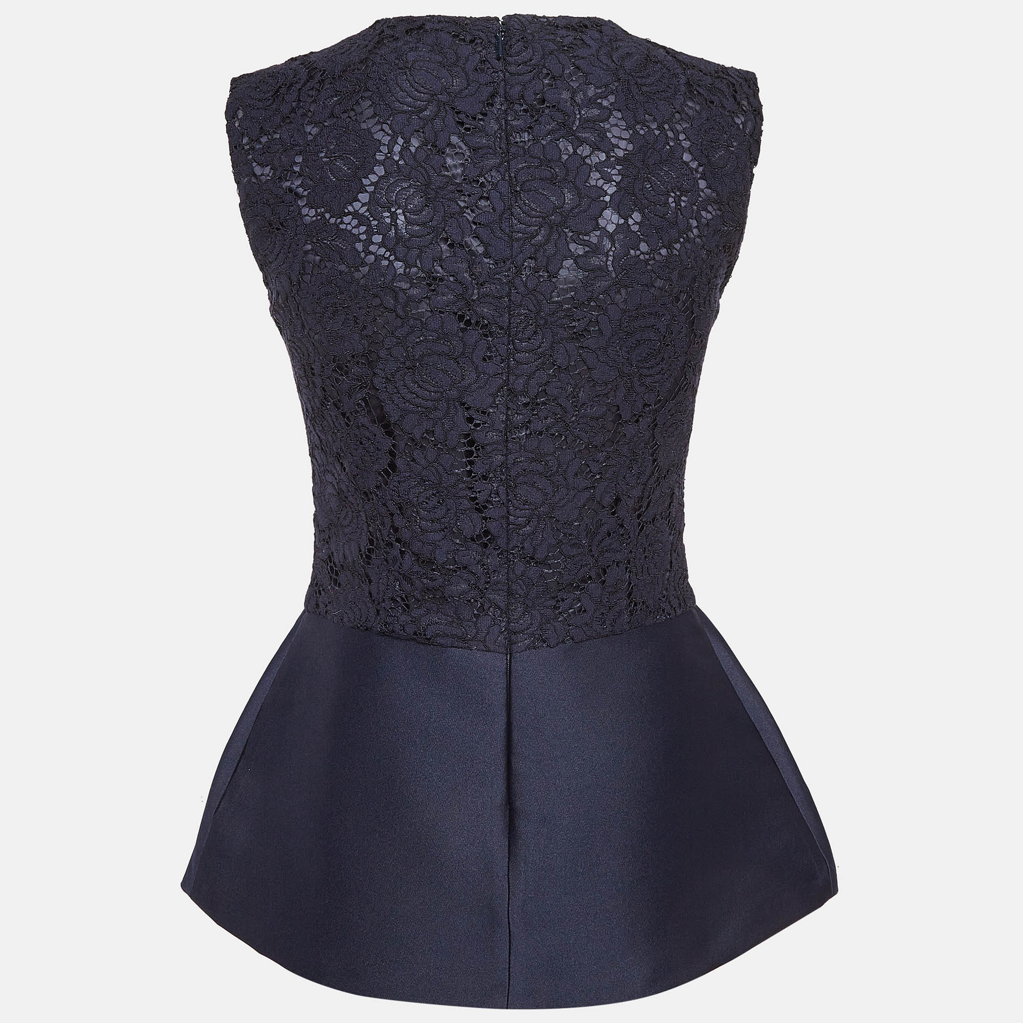 CH Carolina Herrera Blue Lace And Crepe Peplum Top S