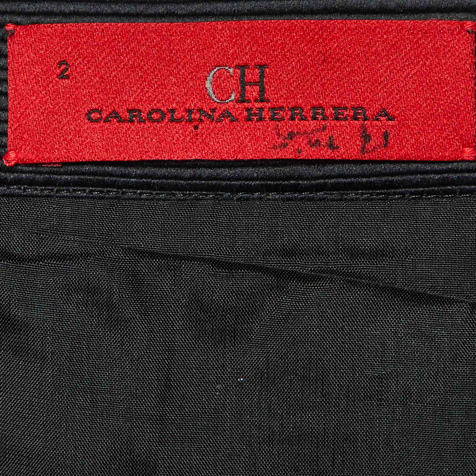 CH Carolina Herrera Black Ridged Cotton Blend Short Skirt S