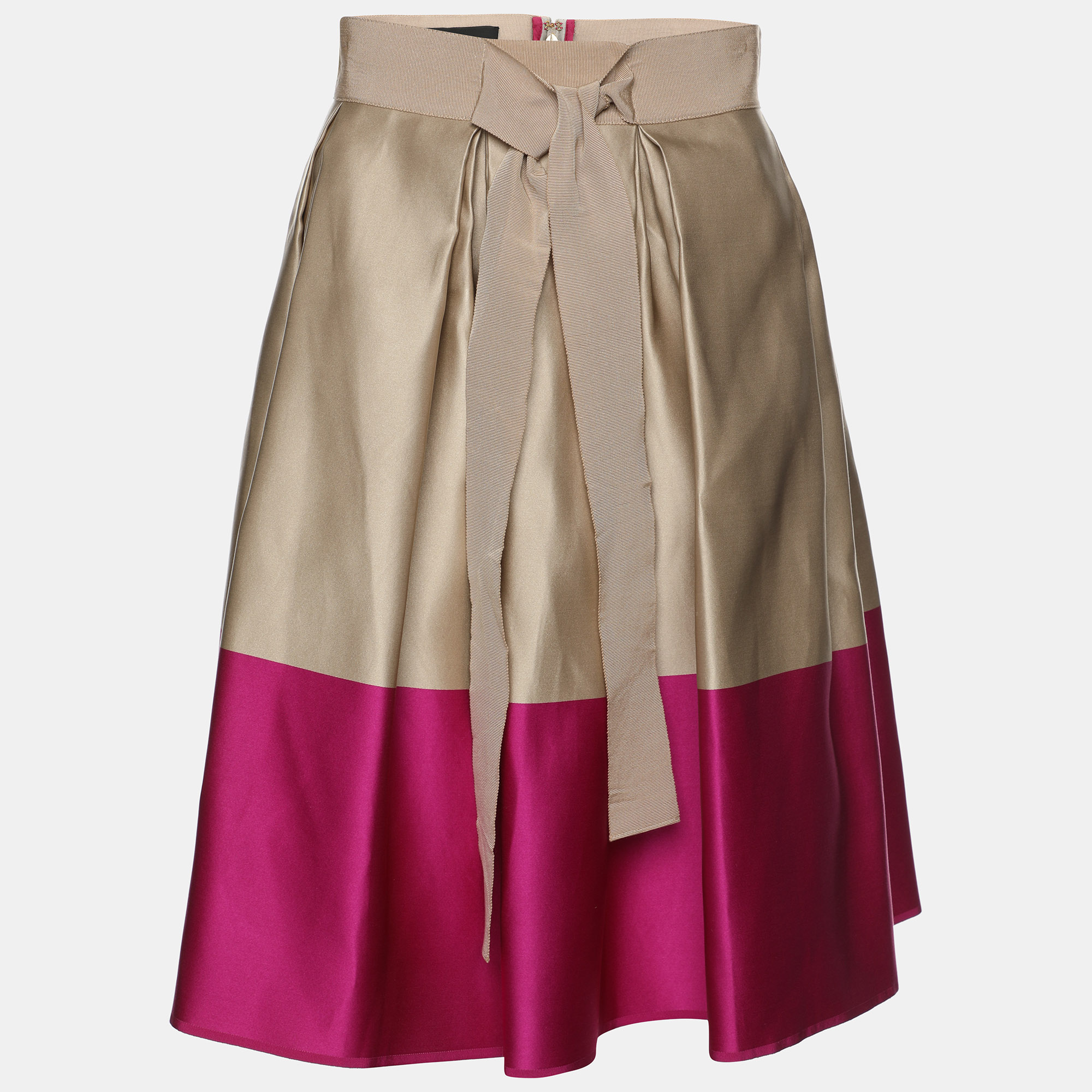 CH Carolina Herrera Beige/Purple Silk Midi Skirt S