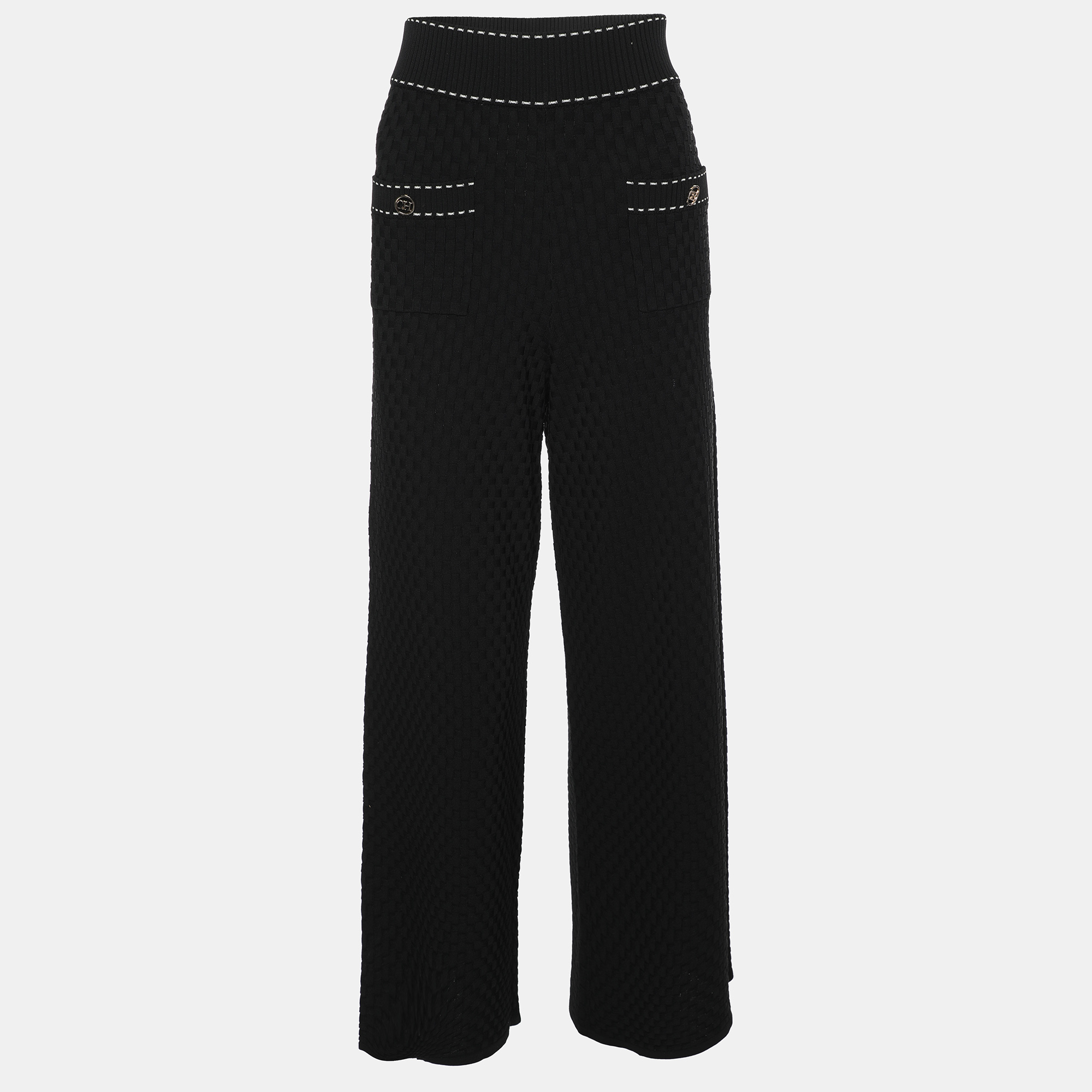 CH Carolina Herrera Black Knit Wide Leg Pant S