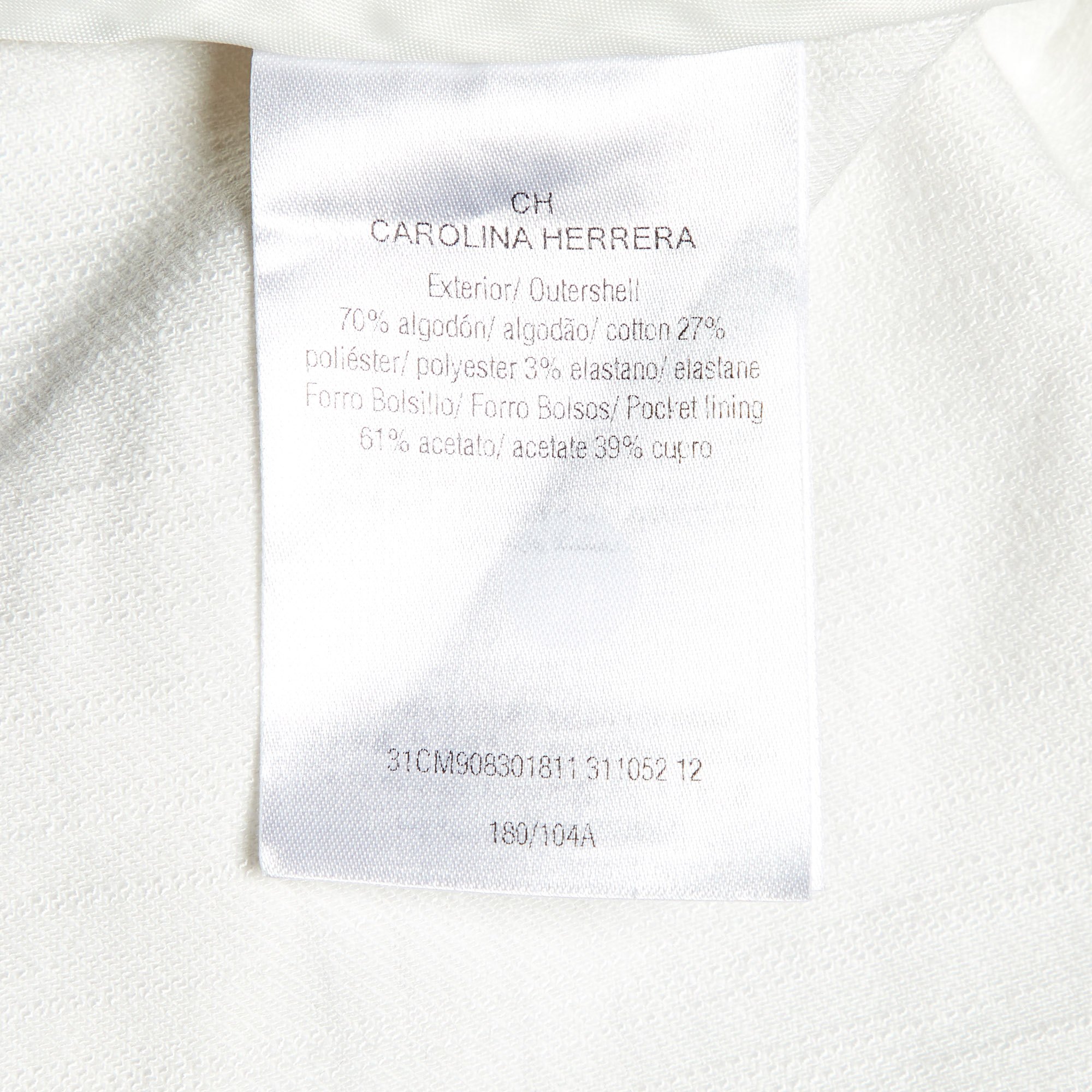 CH Carolina Herrera White Cotton Belted Midi Dress L