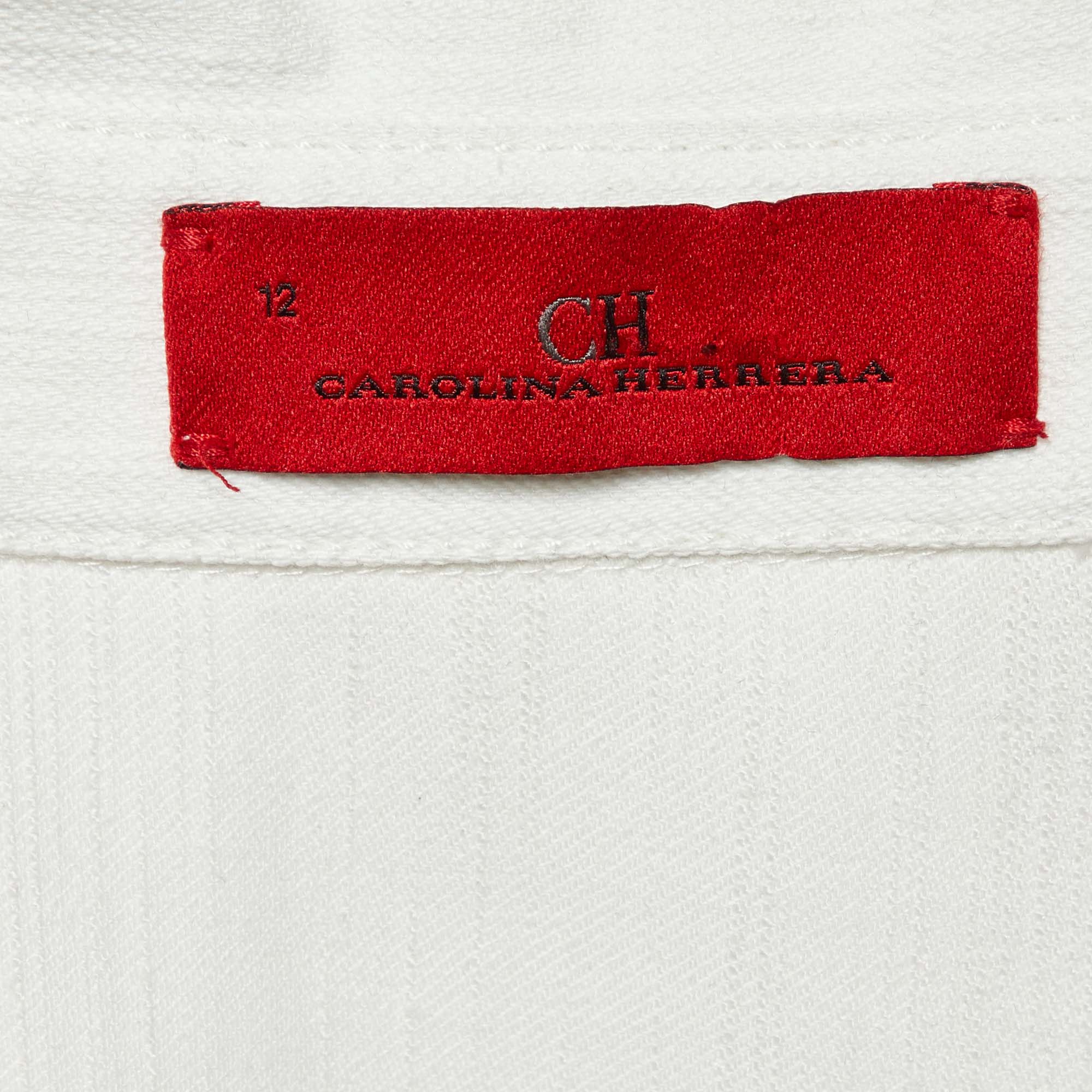 CH Carolina Herrera White Cotton Belted Midi Dress L