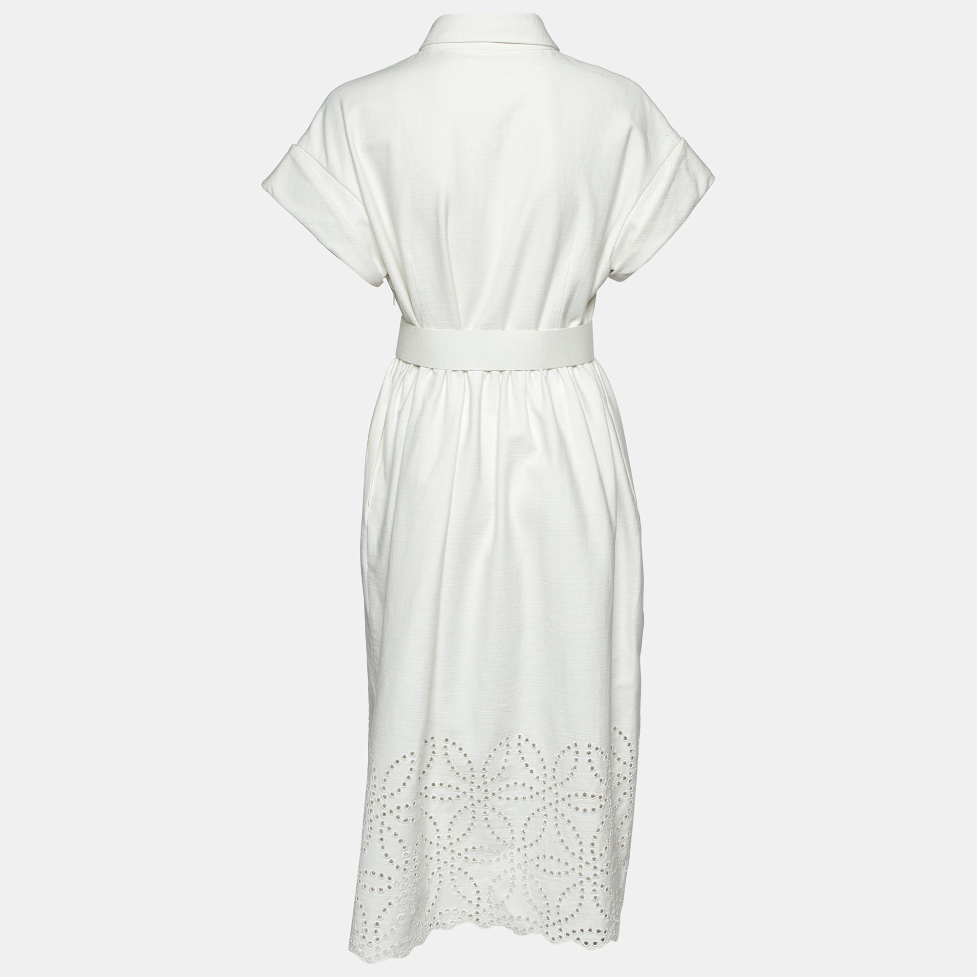 CH Carolina Herrera White Cotton Belted Midi Dress L