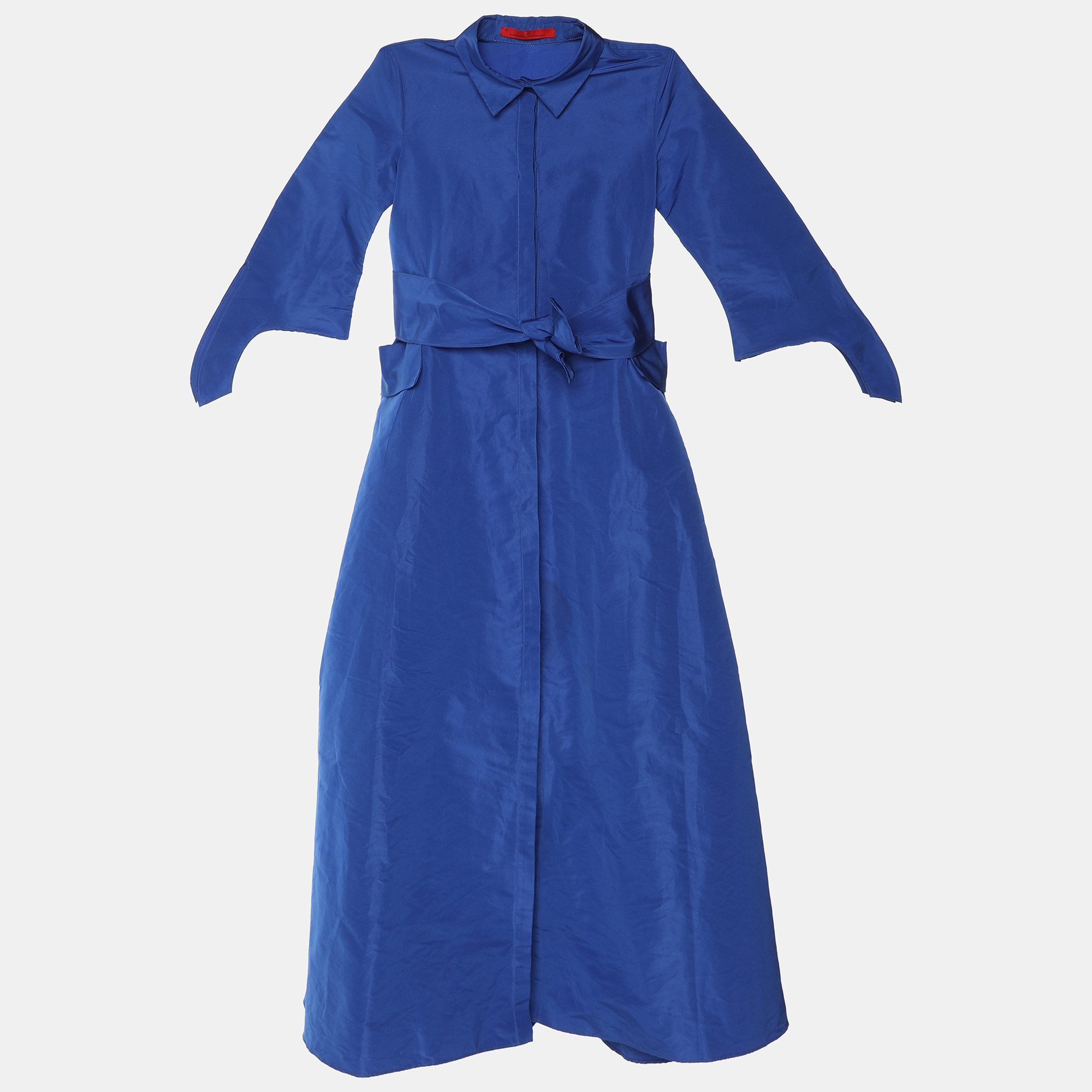 Carolina Herrera Royal Blue Taffeta Pocketed Flared Shirt Dress M