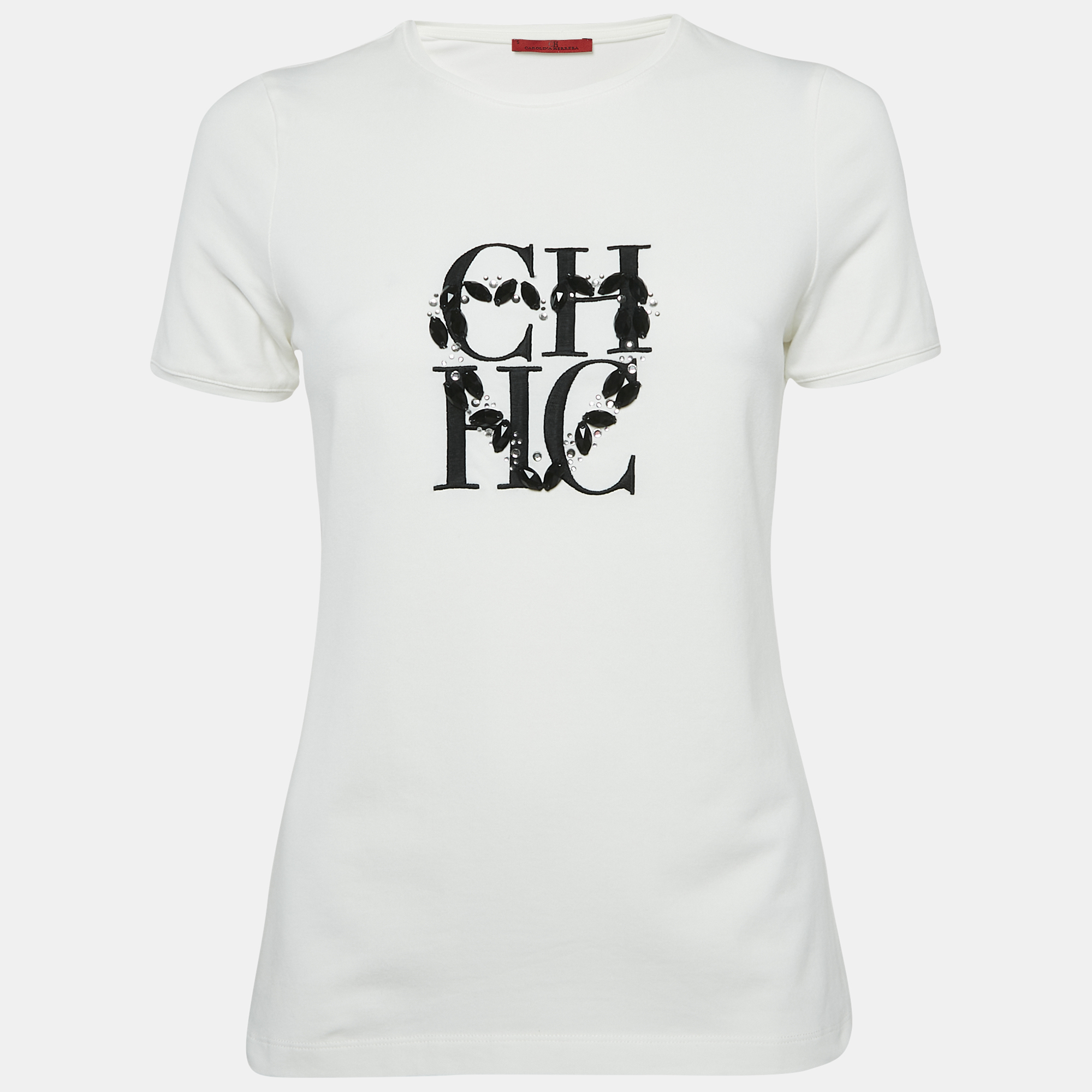 CH Carolina Herrera White Logo Embellished Cotton Knit T-Shirt S
CH Carolina Herrera White Logo Embellished Cotton Knit T-Shirt S