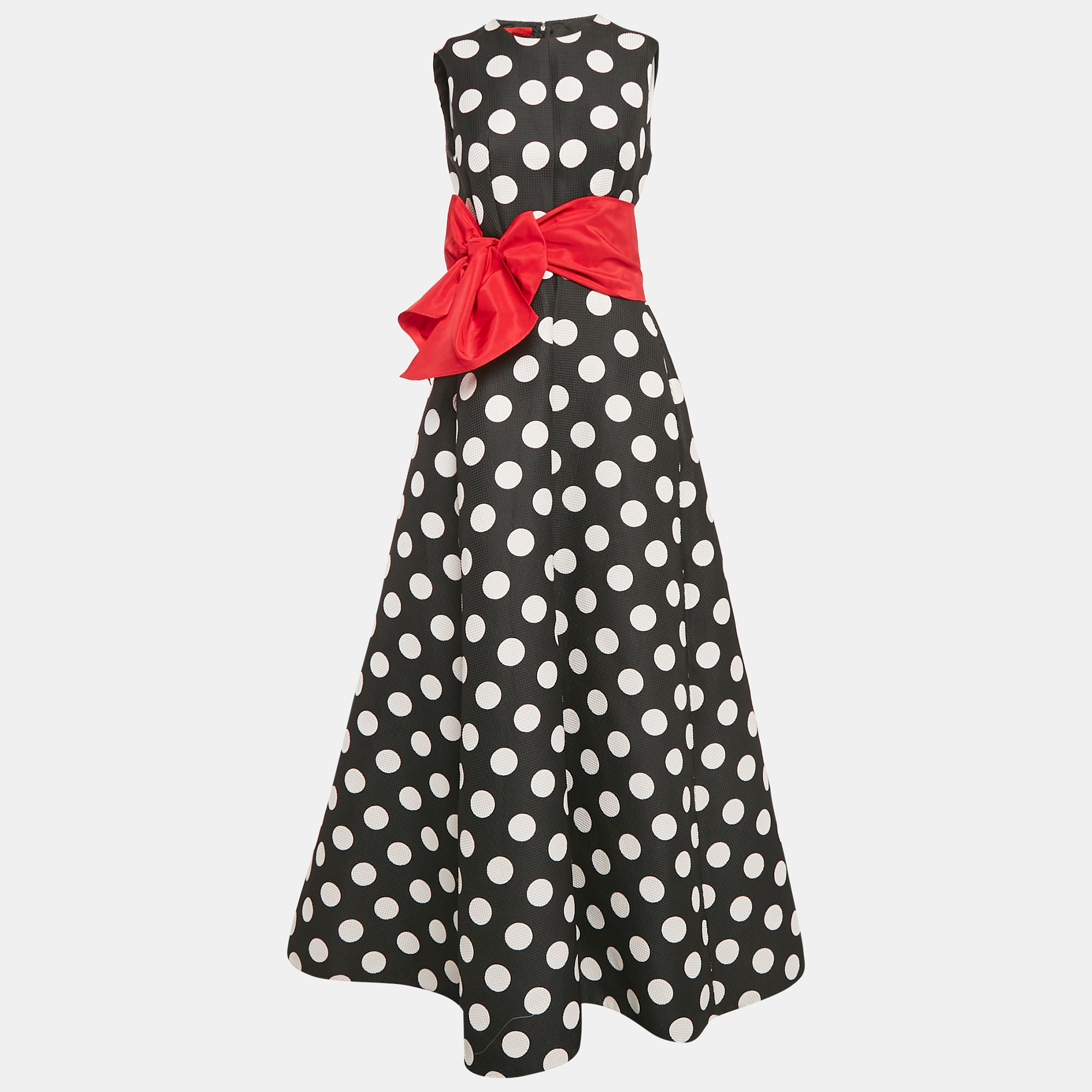 CH Carolina Herrera Black Polka Dots Print Textured Knit Belted Gown M
CH Carolina Herrera Black Polka Dots Print Textured Knit Belted Gown M