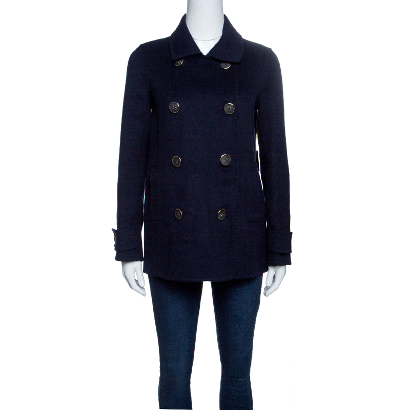 Image of CH Carolina Herrera Navy Blue Wool Double Breasted Coat S