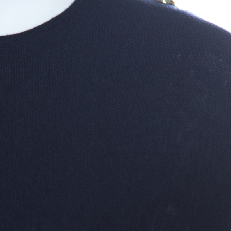 CH Carolina Herrera Navy Blue Knit Gold Button Detail Dolman Sleeve Top XS