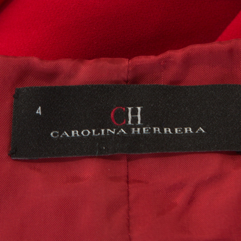 CH Carolina Herrera Red Crepe Ruffle Detail Sleeveless Maxi Dress S