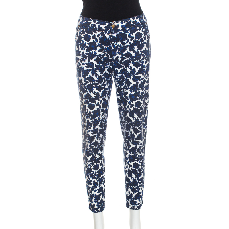 Image of CH Carolina Herrera Bicolor Floral Printed Cotton Twill Pants L