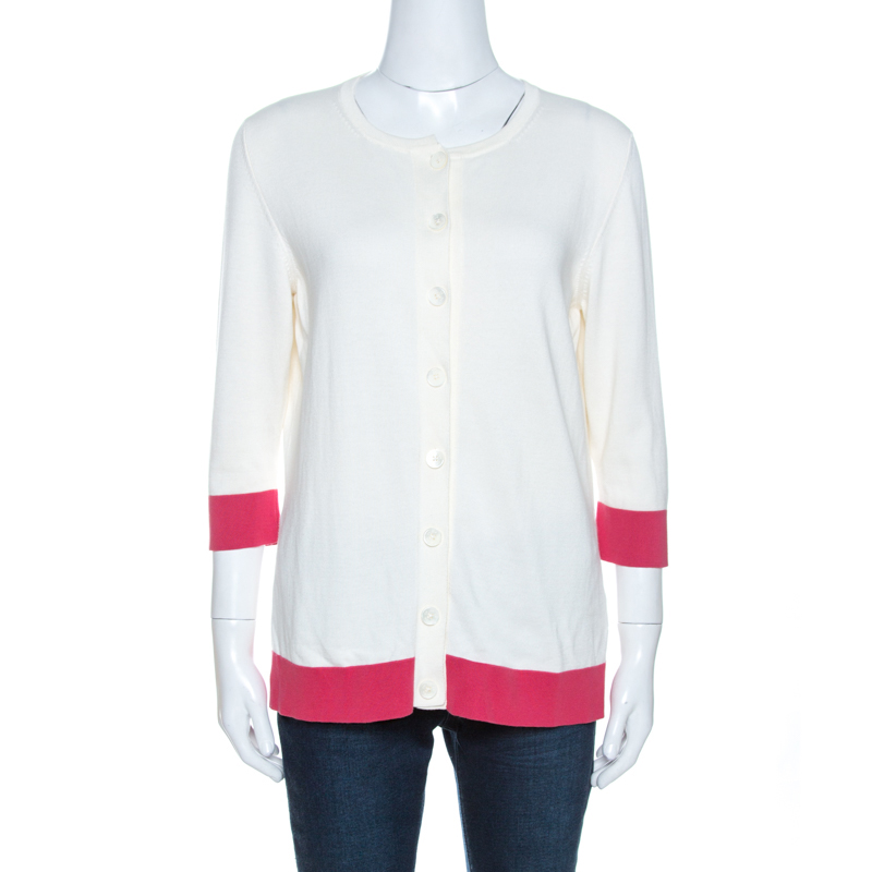Image of CH Carolina Herrera Bicolor Knit Button Front Cardigan L