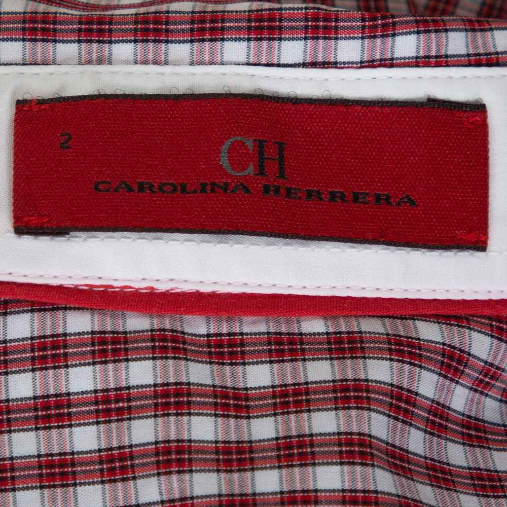 CH Carolina Herrera Red Checked Cotton Long Sleeve Shirt S