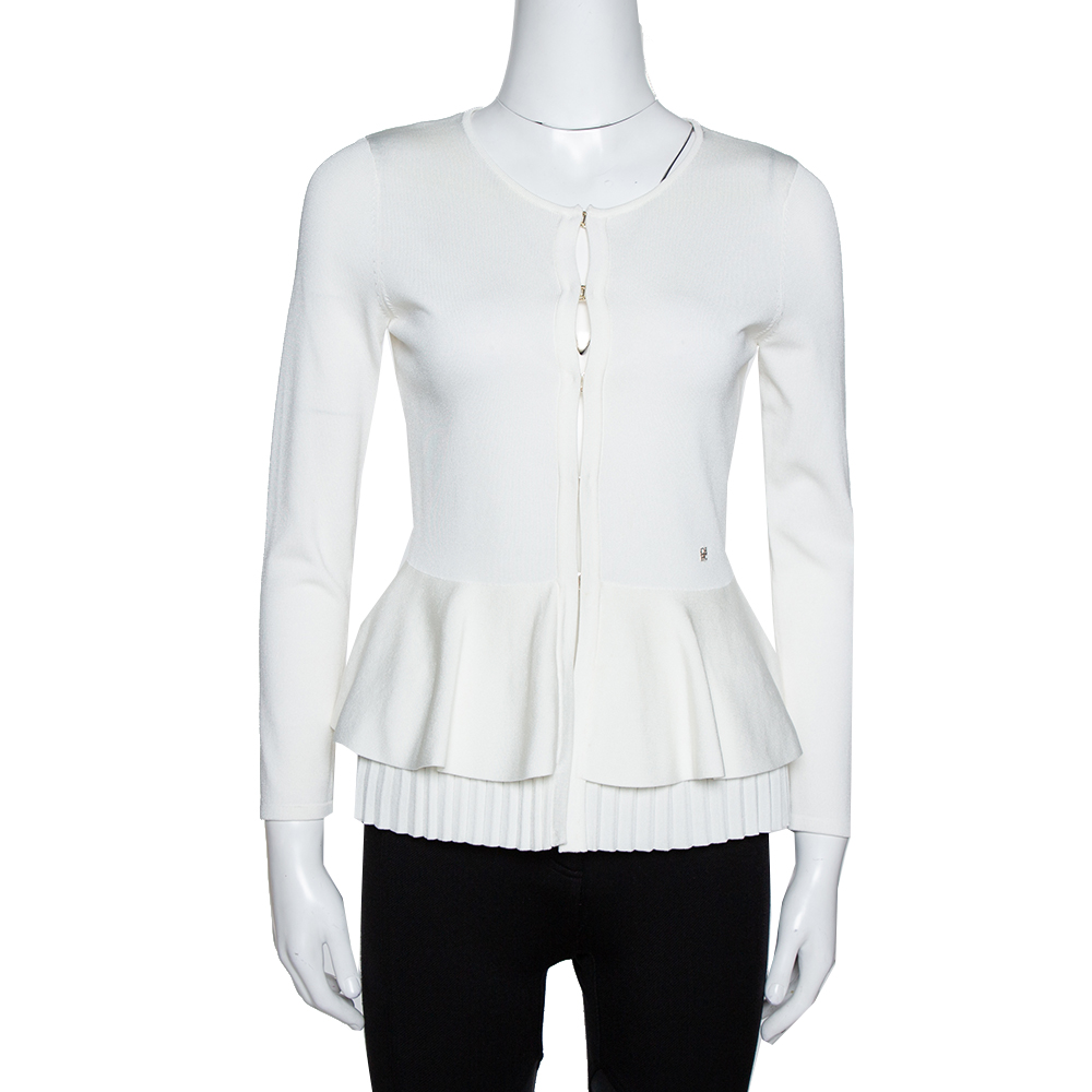Image of CH Carolina Herrera Off White Knit Peplum Cardigan XS