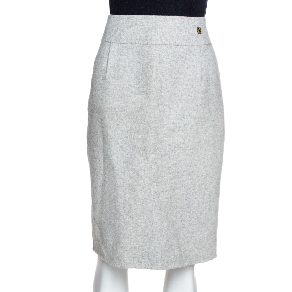 Image of CH Carolina Herrera Pale Grey Wool Pencil Skirt L