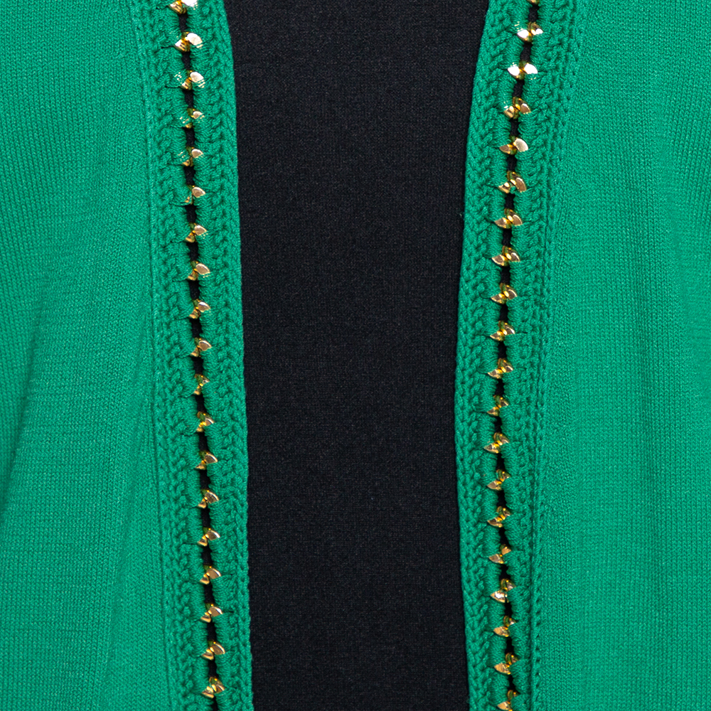 CH Carolina Herrera Green Knit Metal Detail Open Front Cardigan S