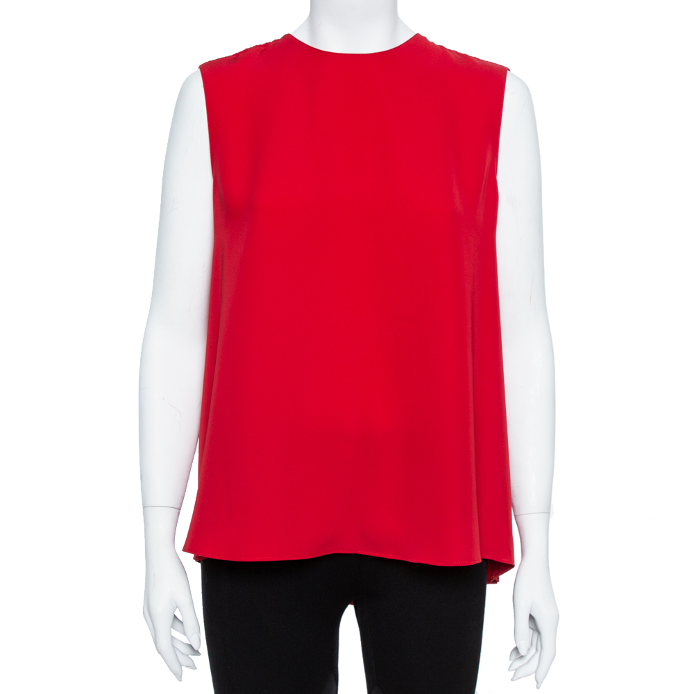 Image of CH Carolina Herrera Red Plisse Back Sleeveless Blouse M