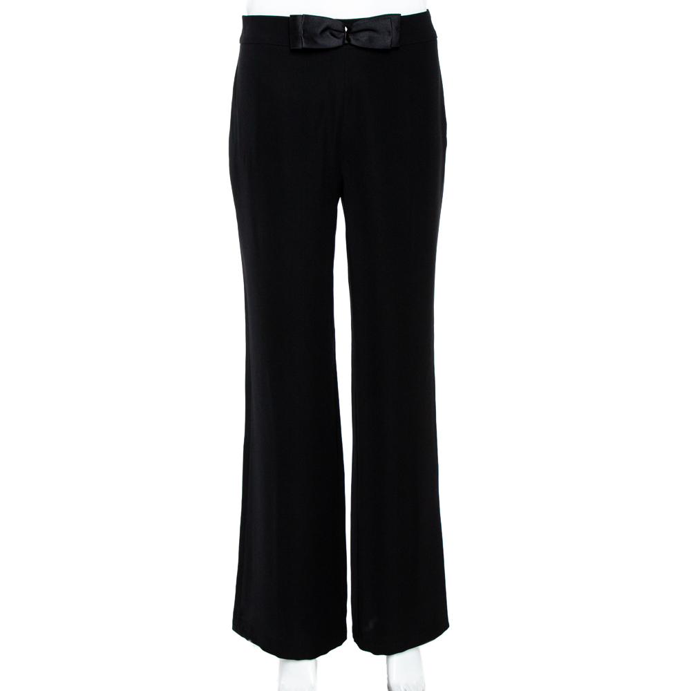 Image of CH Carolina Herrera Black Bow Detail Wide Leg Trousers S