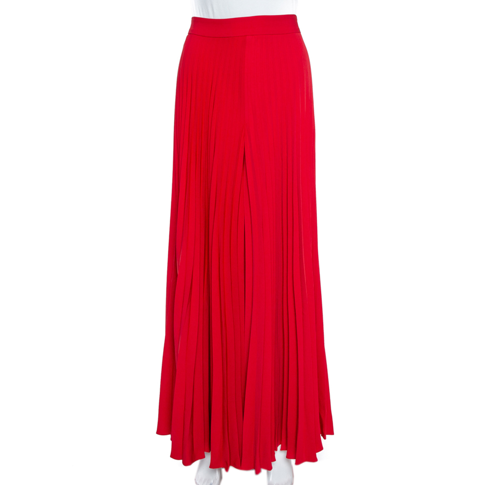 Image of CH Carolina Herrera Red Wide Leg Pleated Palazzo Pants S