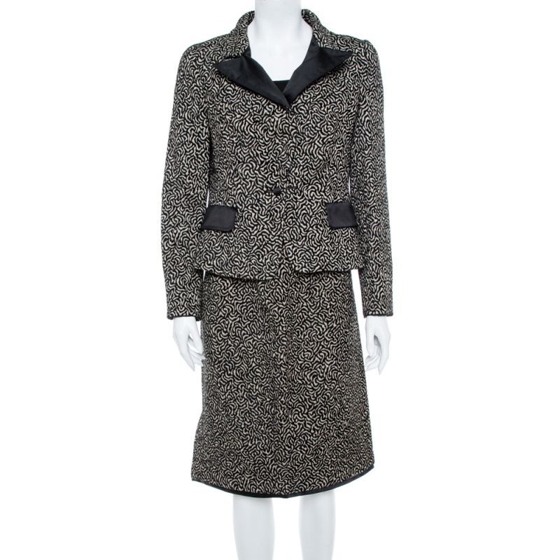 Image of CH Carolina Herrera Monochrome Embossed Jacquard Satin Blazer & Skirt Set L