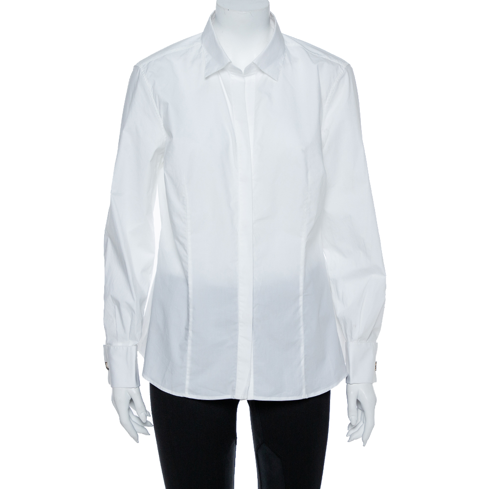 Image of CH Carolina Herrera White Cotton Cuff Link Detail Shirt L
