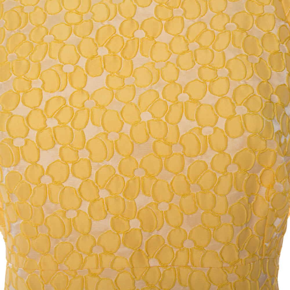 CH Carolina Herrera Yellow Floral Jacquard Sheath Dress XL