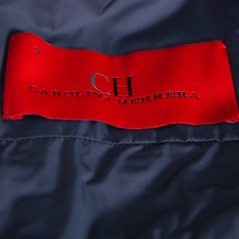 CH Carolina Herrera Navy Blue Synthetic Zip Front Peplum Jacket S