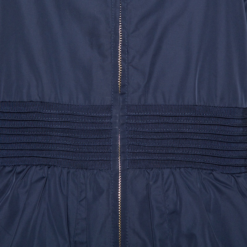 CH Carolina Herrera Navy Blue Synthetic Zip Front Peplum Jacket S
