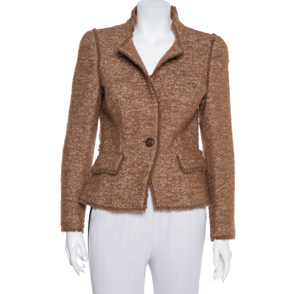 CH Carolina Herrera Brown Wool Stand Collar Button Front Jacket M