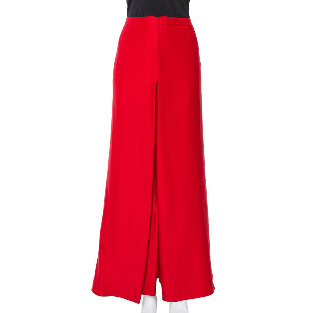 CH Carolina Herrera Red Silk Satin Paneled Maxi Skirt M