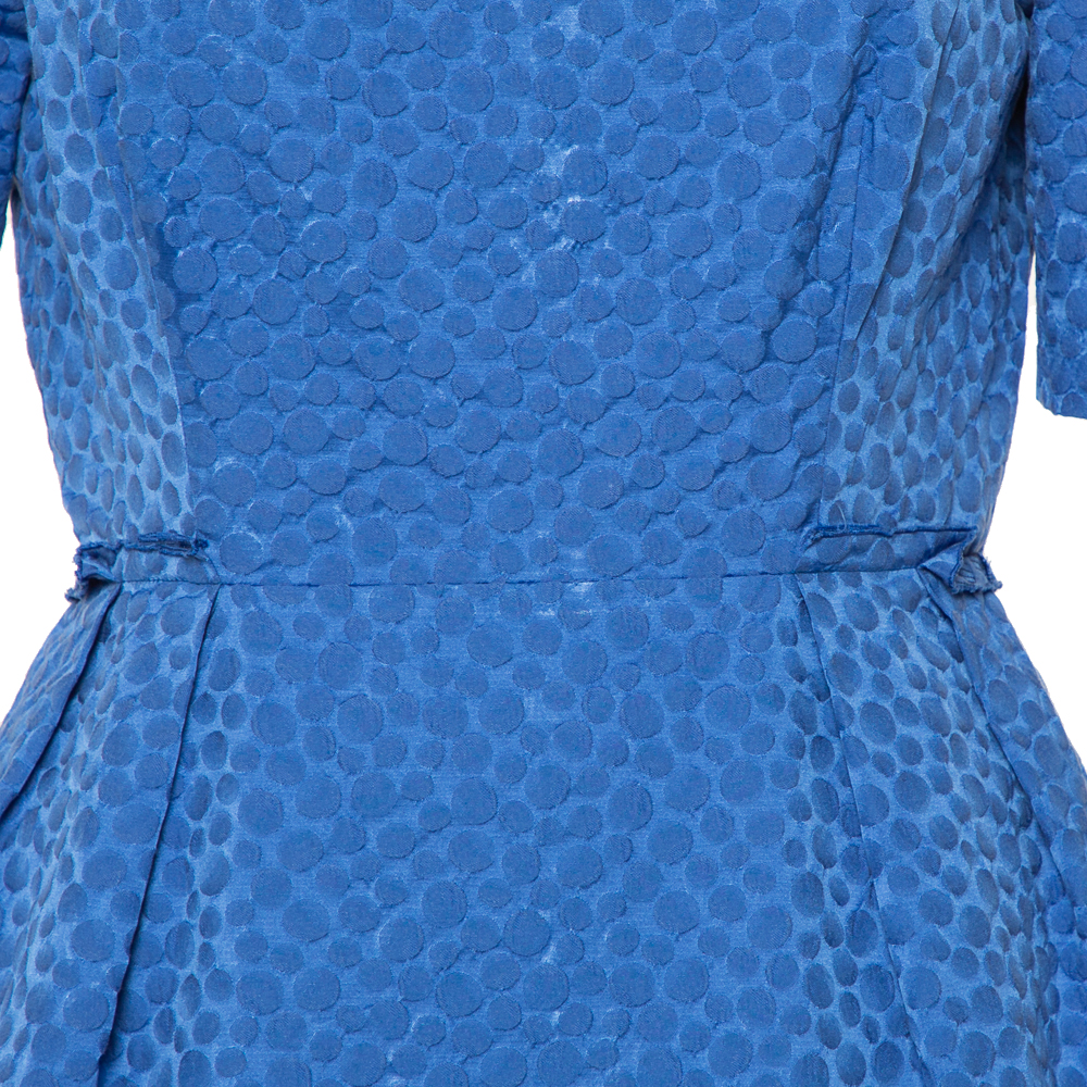 CH Carolina Herrera Blue Embossed Cotton Sheath Dress M