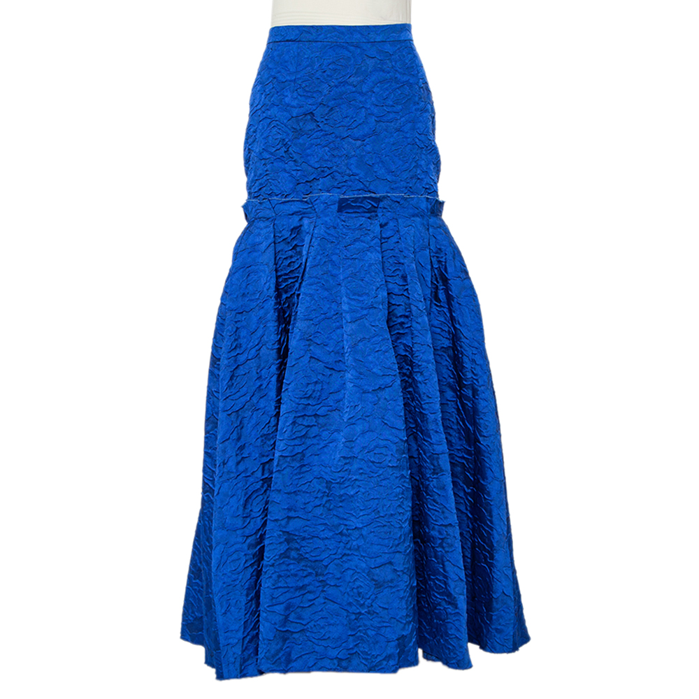 CH Carolina Herrera Royal Blue Textured Jacquard Maxi Skirt M