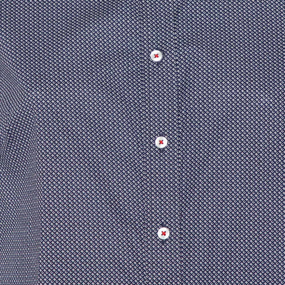 CH Carolina Herrera Navy Blue Logo Printed Cotton Button Front Shirt L