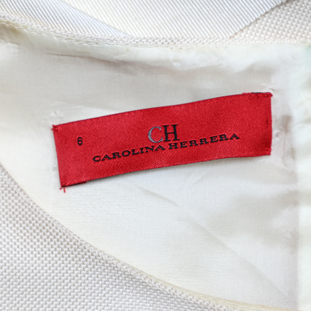 CH Carolina Herrera Cream Sleeveless Belted Dress M