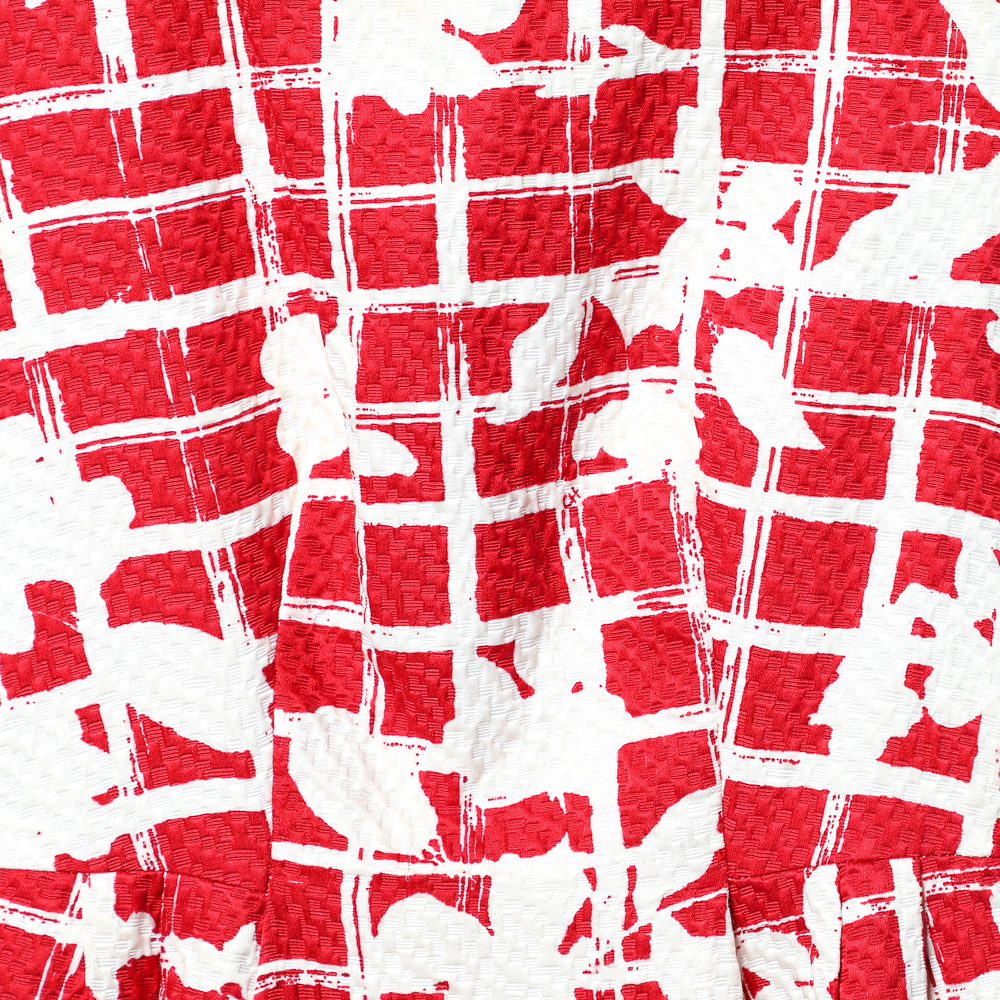 CH Carolina Herrera Red Floral Grid Printed Sheath Dress M
