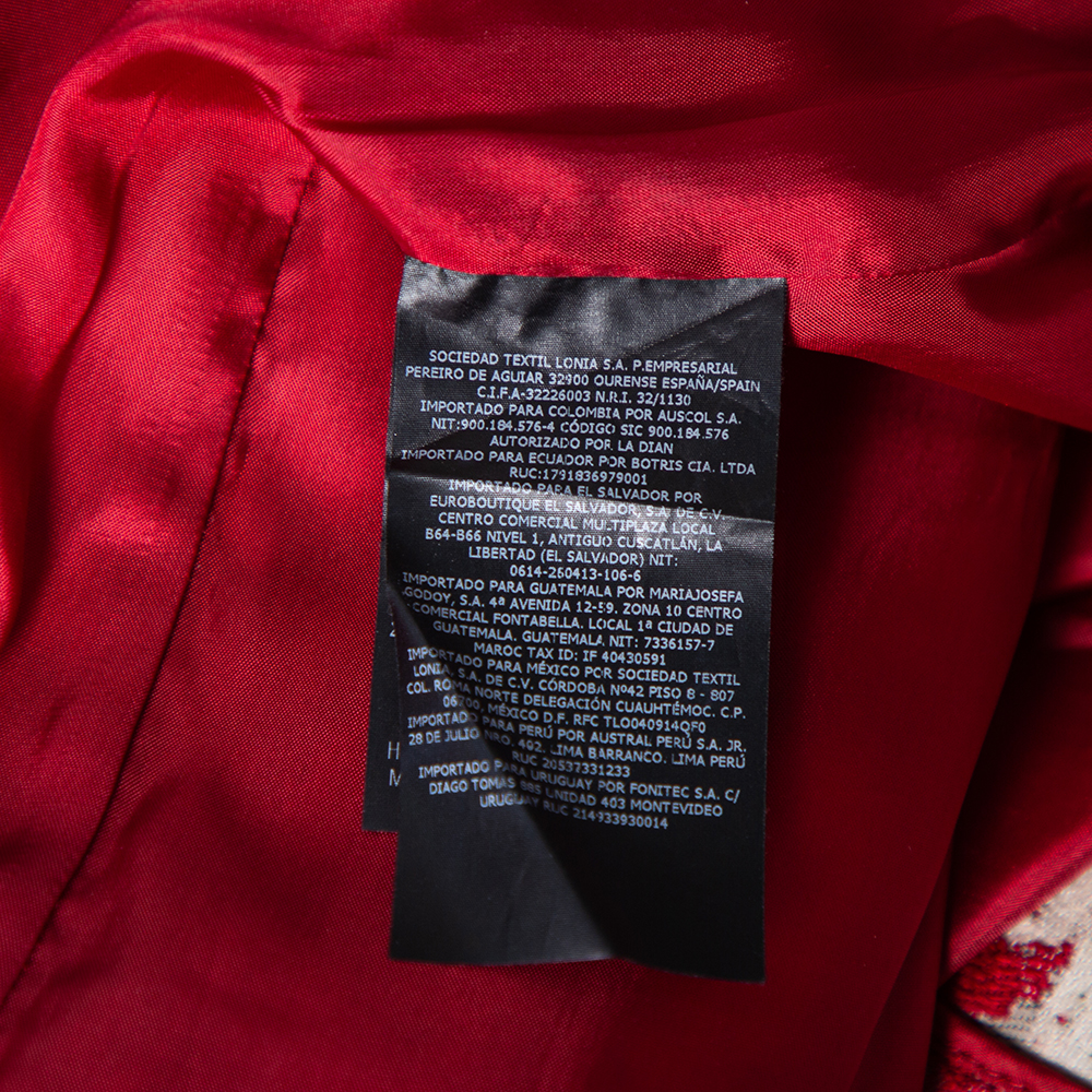 CH Carolina Herrera Red Wool Jacquard Paneled Pleated Dress S
