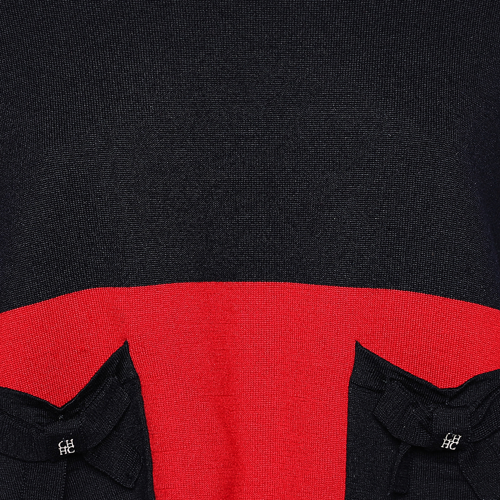 CH Carolina Herrera Color Block Wool Knit Side Slit Detail Sweater Top M