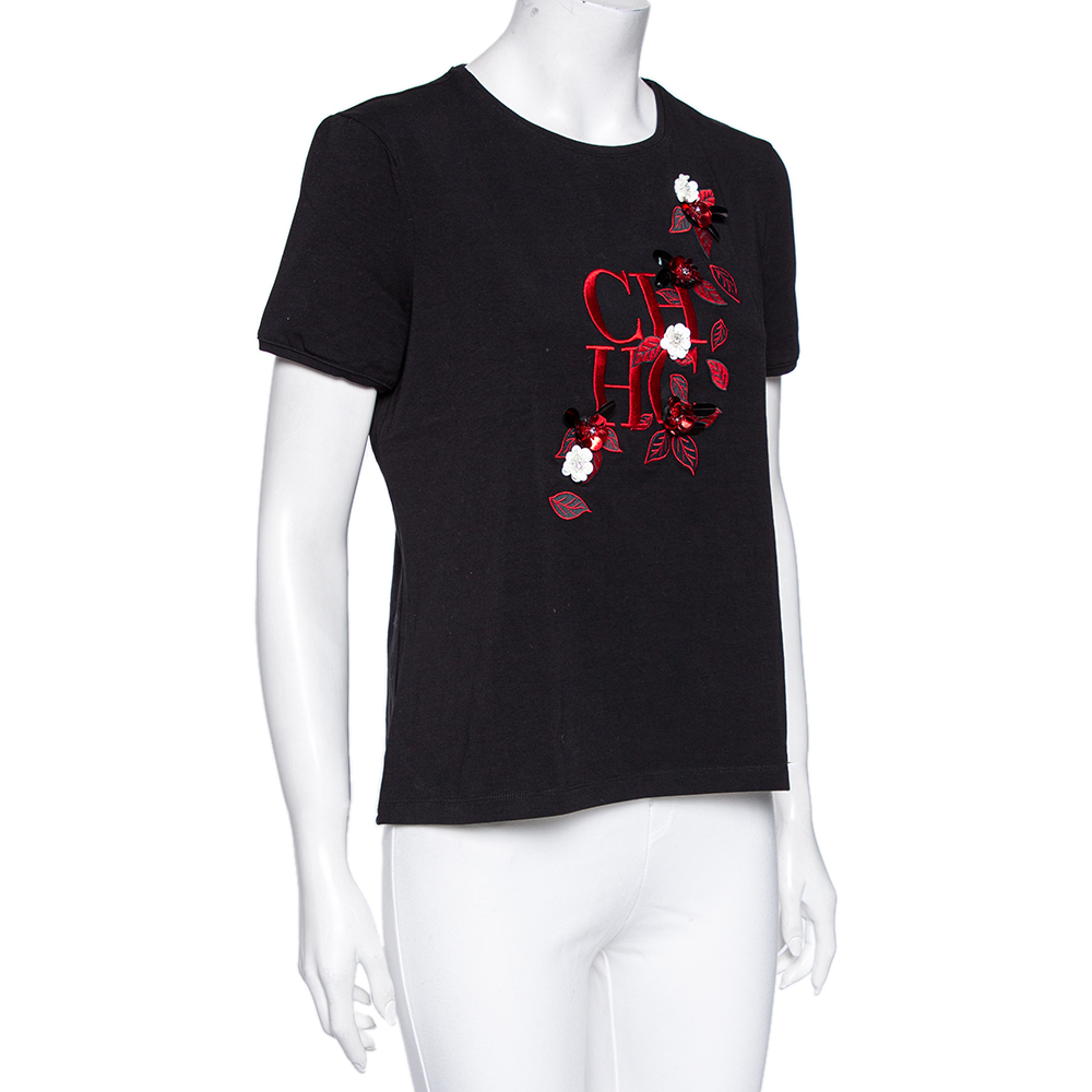 CH Carolina Herrera Black Logo Embroidered Cotton Floral Appliqued T-Shirt
CH Carolina Herrera Black Logo Embroidered Cotton Floral Appliqued T-Shirt