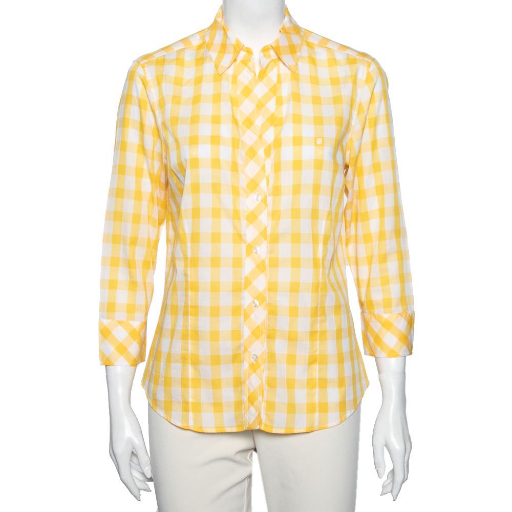 CH Carolina Herrera Yellow Checked Cotton Long Sleeve Shirt L