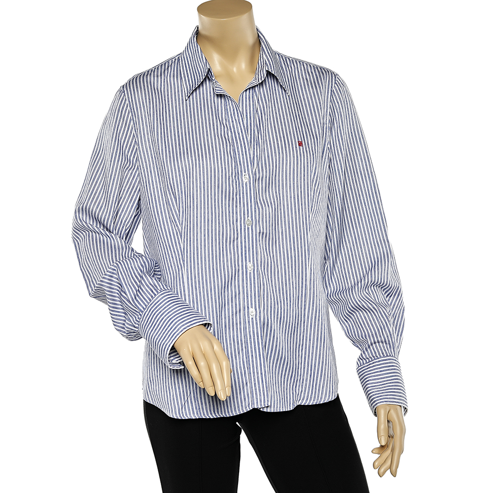 Ch carolina herrera blue striped cotton button front shirt xl