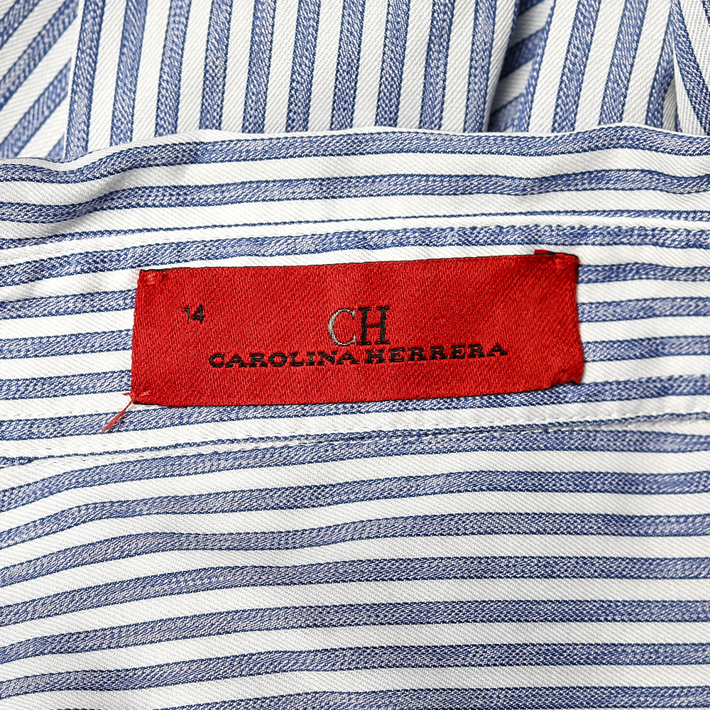 CH Carolina Herrera Blue Striped Cotton Button Front Shirt XL