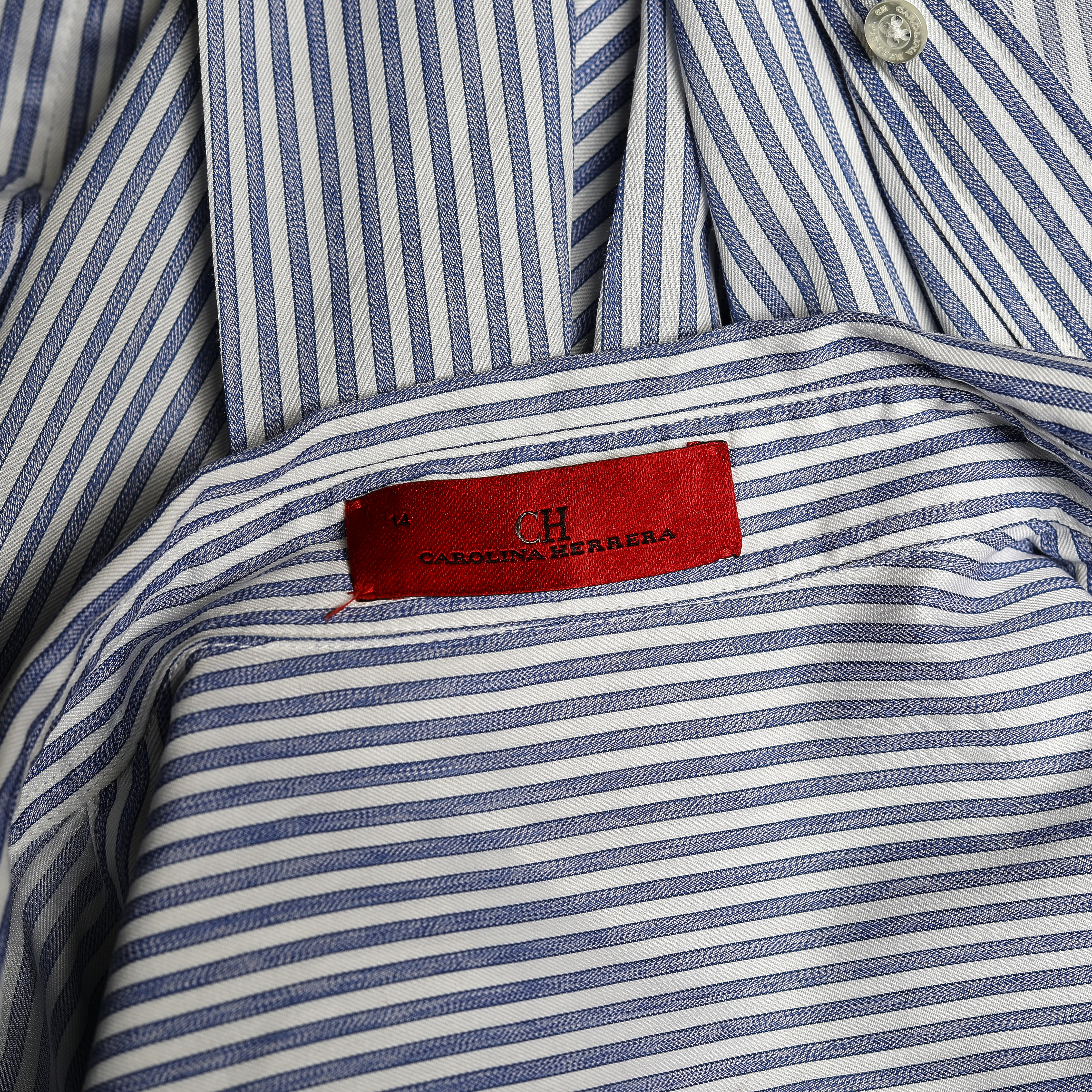 CH Carolina Herrera Blue Striped Cotton Button Front Shirt XL