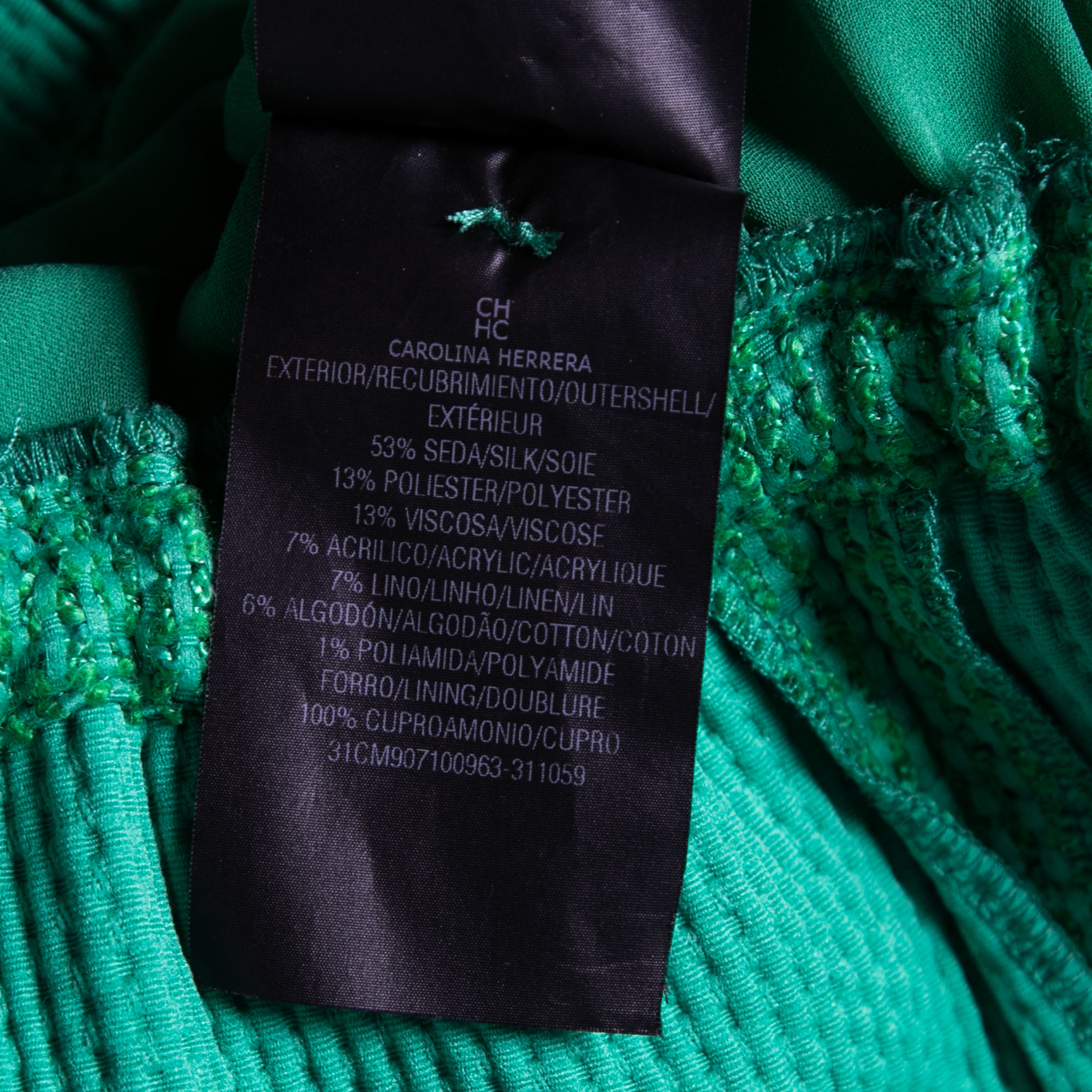 CH Carolina Herrera Green Silk Drawstring Waist Sleeveless Midi Dress L