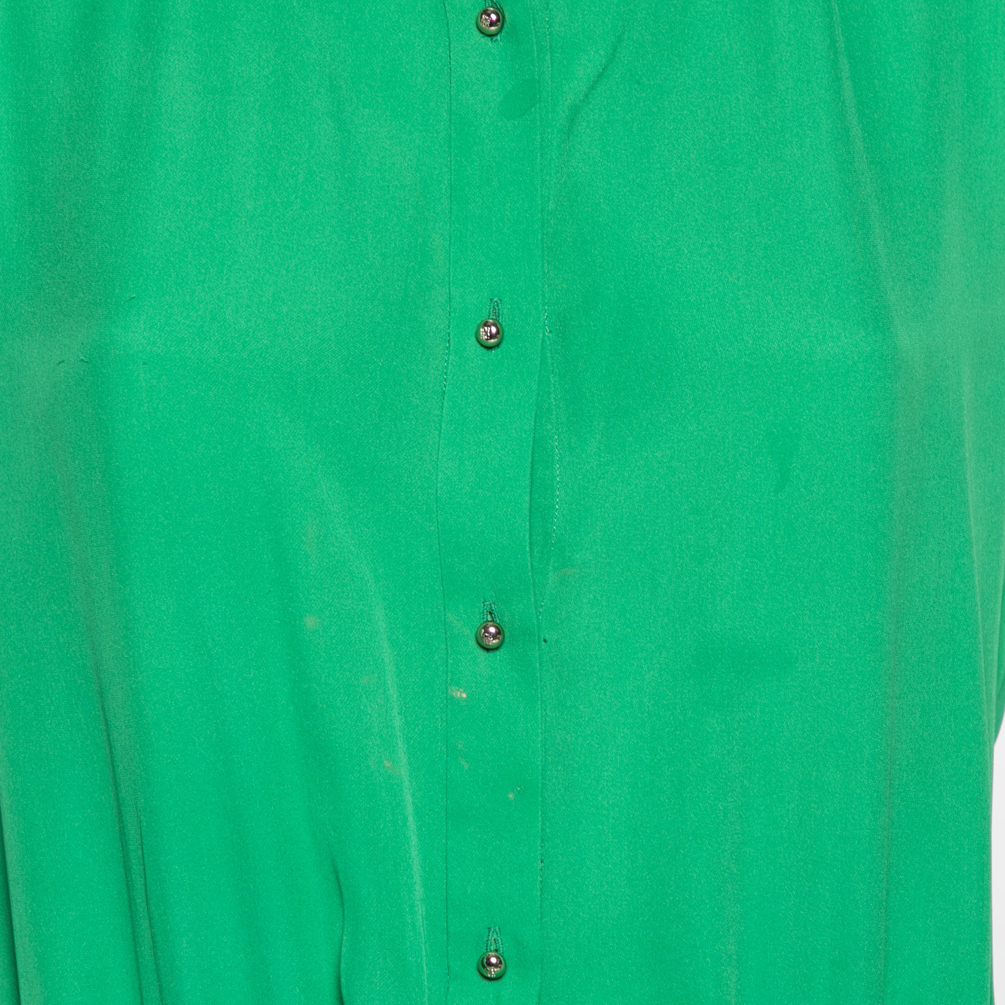 CH Carolina Herrera Green Silk Drawstring Waist Sleeveless Midi Dress L